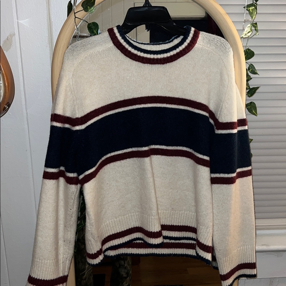 Abercrombie & Fitch Cream Sweater with Navy and Burgundy Stripes